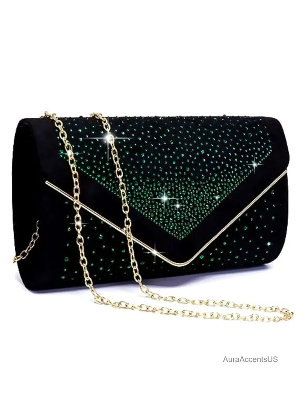 Faux Suede Rhinestone Evening Clutch with Detachable Chain Strap